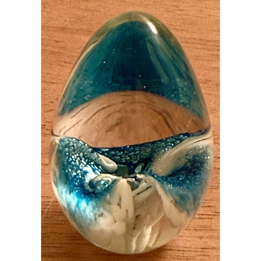 Art Glass Egg Paperweight Signed MSH 1987 (Mt Saint Helen) Blue White Clear 2.5"
